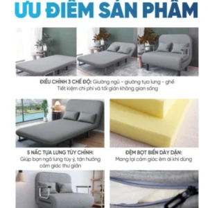 Giường Sofa Gấp Gọn Thông Minh 3 Trong 1 GS01 Koen Eomart Sofa,Ghế Tựa Lưng,Giường Ngủ, Đệm Cao Cấp