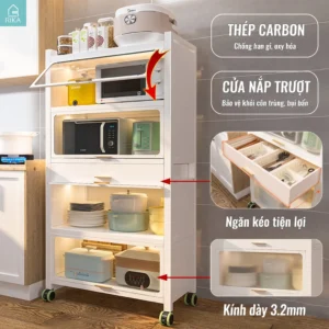 Kệ Tủ Nhà Bếp Để Đựng Đồ Đa Năng Thông Minh Rika KDN68, Tủ Bếp Có Bánh Xe Bảo Hành 12 Tháng[ Hàng Nhập Khẩu]