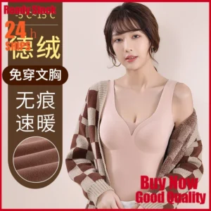 Áo Lót Nhung Lông Cừu Đức Dáng Ôm Không Đường May Có Đệm Ngực Giữ Nhiệt Màu Sắc Trơn Thời Trang Thu Đông