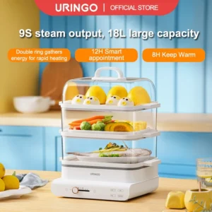 Nồi hấp điện URINGO Đa chức năng trong suốt gia đình Nấu ăn nhanh 3 lớp 18L Lớn