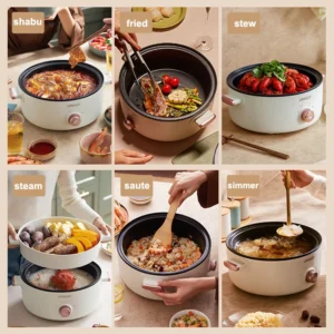 Nồi điện URINGO 3L đa năng phủ gốm chống dính kèm xửng hấp