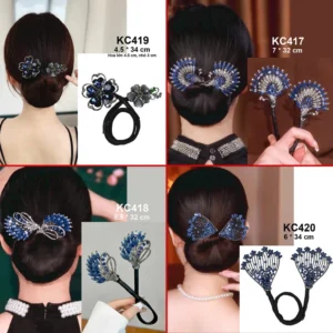 Thời Trang Tóc Nữ Dự Tiệc - Dụng Cụ Tạo Kiểu Tóc Búi, Kẹp Quấn Tóc Hình Hoa Và Đá Xanh