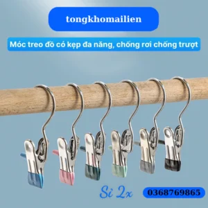 Móc kèm kẹp treo quần áo, móc treo đồ đa năng bằng thép không rỉ, tiết kiệm diện tích