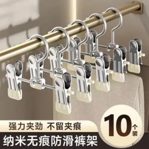 Móc kim loại kèm hai kẹp treo quần áo tất vớ đa năng tiện dụng