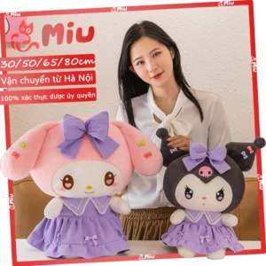 Gấu Bông Kuromi váy nơ tím hồng dễ thương, thú nhồi bông kuromi cao cấp, quà tặng sinh nhật cho bé