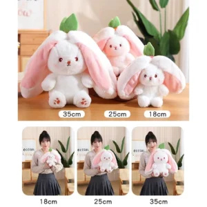 Thỏ Nhồi Bông Tai Dài 2 in 1 - Thỏ Quả Bông Trái Cây Cosplay Dâu Và Cà Rốt Quà Tặng Dễ Thương