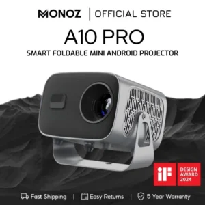 Máy chiếu 2025 Mới nhất A10 Máy chiếu LED thông minh Android 11 với Tự động lấy nét WiFi 5G kép và Điện thoại gương