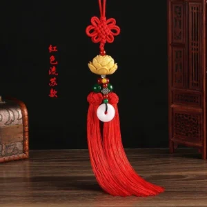 Trang trí treo gương chiếu hậu ô tô Lotus mới, bùa an toàn, trang trí tua rua nút Trung Quốc