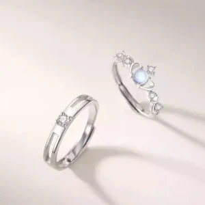 Nhẫn cặp đôi Moonlight Lover cho phụ nữ, bạc nguyên chất, thiết kế độc đáo, nhẫn cặp đôi điều chỉnh cho nam và nữ, quà tặng ngày lễ tình nhân