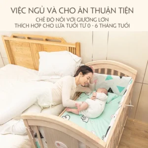 Cũi gỗ cho bé kéo dài thành giường 1m6 ,ghép cạnh bố mẹ kích thước 1m2 đa năng tiện lợi cho bé
