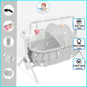 Nôi Điện Tự Động (Tặng Gối+Đệm Màn Chống Côn Trùng),Nôi đưa tự động Cao Cấp, An Toàn Cho Bé,Bluetooth