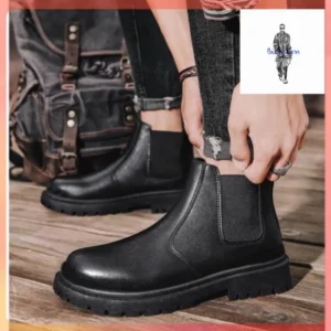 [Quà tặng vớ kèm giày] Giày đốc nam derby chelsea boots mũi tròn, đế cao su thiên nhiên chống trơn