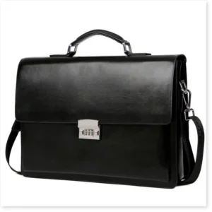 Túi xách da bò công sở Khóa Số. Cặp da giáo viên đựng laptop 14 inch (Kích thước: 38x27x7cm. Nâu-Đen)