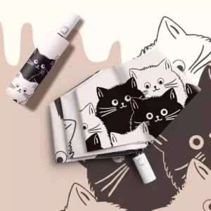 Ô dù họa tiết mèo hoạt hình dễ thương, ô và ô chống nắng UPF50 chống mưa chất lượng cao, Unisex