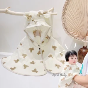 Áo choàng xô muslin tránh gió, tránh nắng kèm mũ chắn giọt bắn mềm mại cho bé