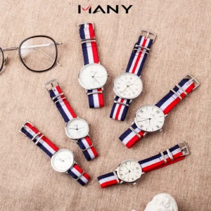 Đồng Hồ Cặp Nam Nữ Dây Dù Sọc Màu - Đồng Hồ Đôi Đeo Tay Mặt Kính Tròn