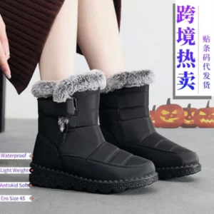 Xuyên Biên Giới Ngoài Trời Thỏ Sang Trọng Giày Bốt Tuyết Nữ Mở Rộng Velcro Giữa Ống Cotton Chống Thấm Nước Nữ Cotton Giày Bốt Châu Âu Size 45